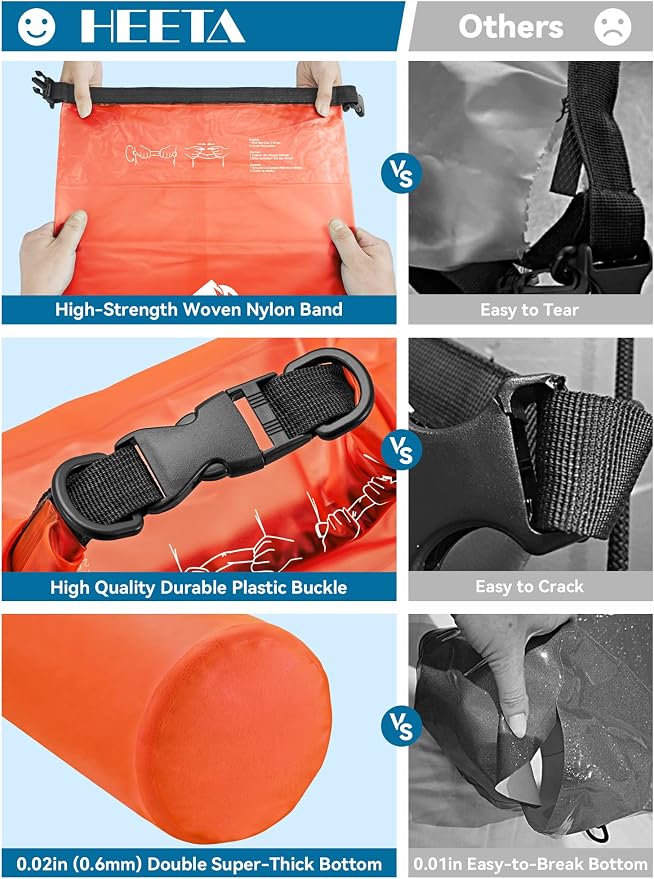 HEETA Dry Bag Waterproof for Women Men, 5L/10L/20L/30L/40L Roll Top Lightweight - Image 4