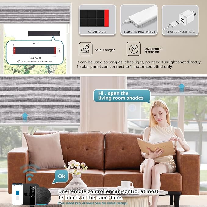 SmartWings Motorized 100% Blackout Shades Blinds, Custom Size, Cordless Window - Image 2