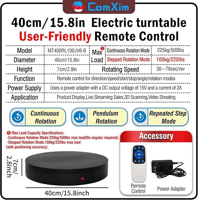 15.8In Remote Large Motorized electric turntable Rotating platform Photography - Image 2