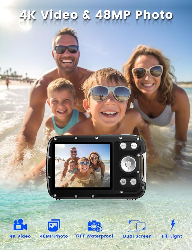Underwater Camera 4K 48MP Autofocus Selfie Dual Screen Waterproof Camera - Image 2