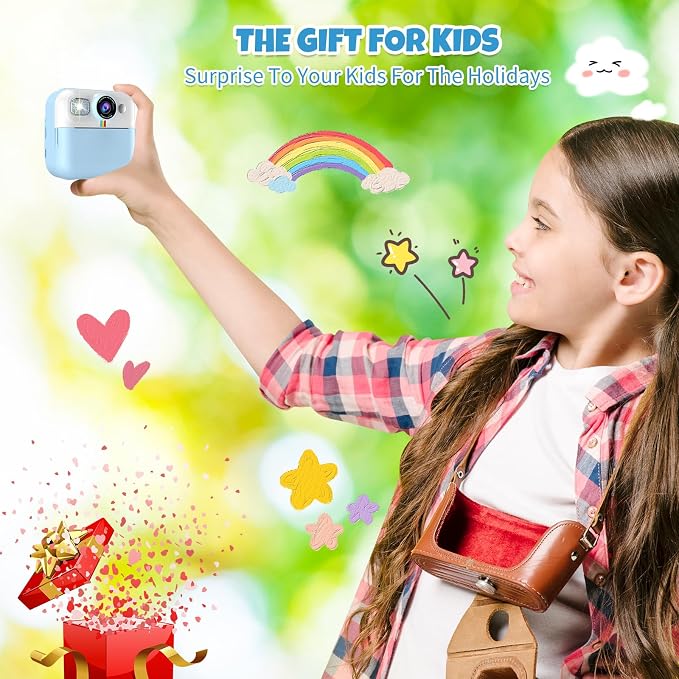 Kid Camera for Boys, Portable Toddler Blue Printing Camera Toy 1080P Video - Image 7