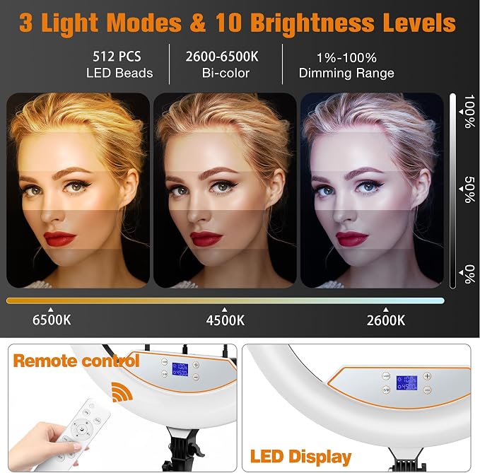 22"Ring Light with Stand, Ring Light Tripod - Image 3