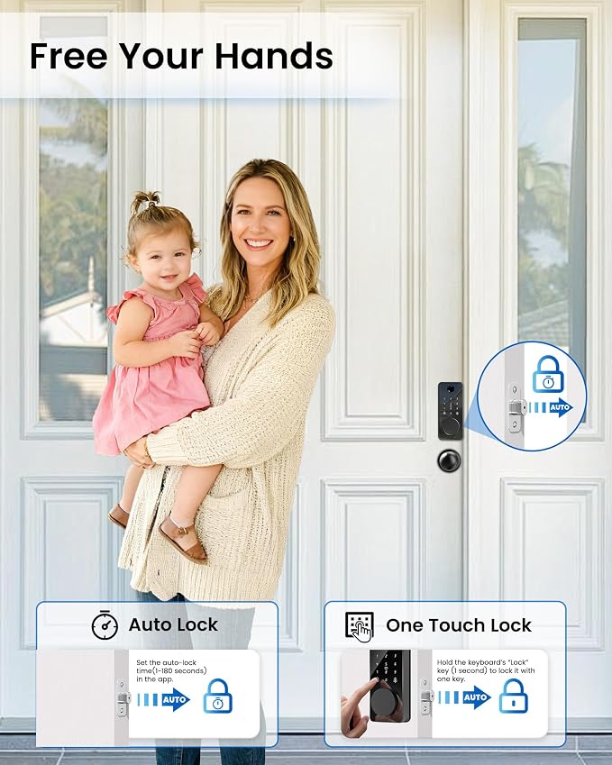 Smart Deadbolt Lock with 2 Knobs, 5-in-1 Keyless Entry Door Lock with - Image 5