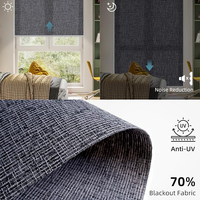 SmartWings Motorized Light Filtering Roller Shades 70% Blackout Work - Image 3
