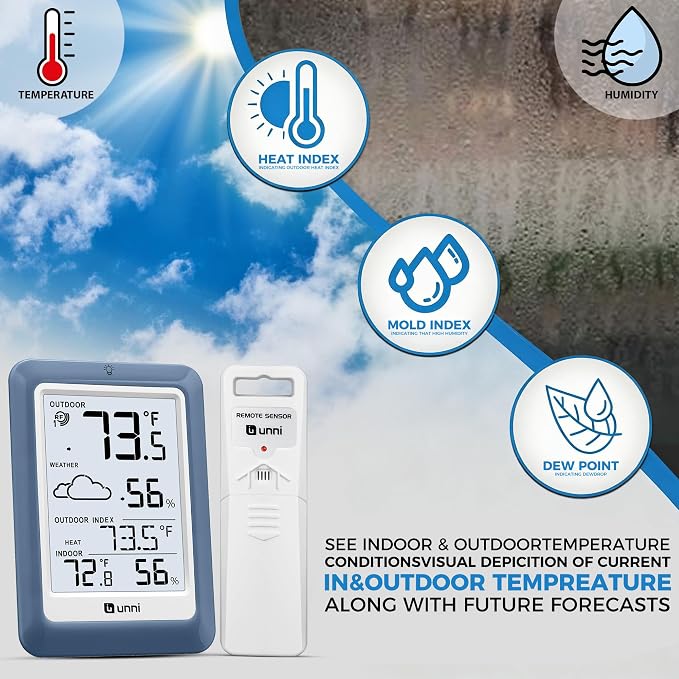 Indoor Outdoor Thermometer Hygrometer Wireless Weather Station, Temperature - Image 4