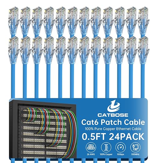 0.5 Foot Cat6 Patch Cables, Solid Pure Copper Patch Cord, Cat 6 Ethernet Cable by CatBose