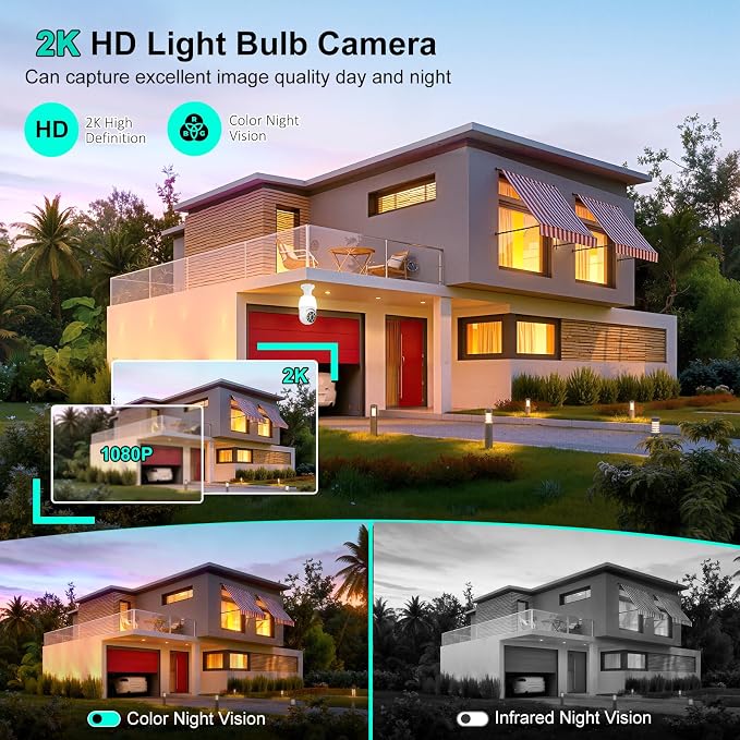 52HZ 2K Light Bulb Security Camera, 2.4GHZ WiFi Lightbulb Security Cameras - Image 4