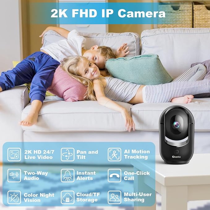 Cloarks 2K Pan/Tilt Security Camera, WiFi Indoor Cameras - Image 2