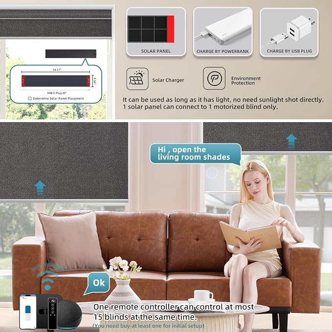 SmartWings Motorized 100% Blackout Shades Blinds, Custom Size, Cordless Window - Image 2