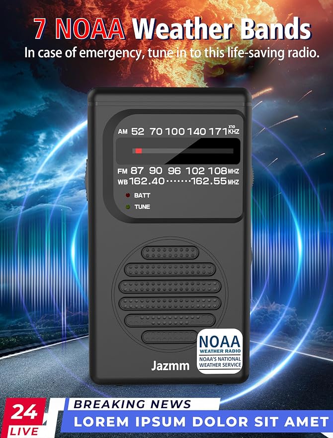Pocket NOAA Weather Radio, Portable AM FM Battery Operated Radio - Image 3