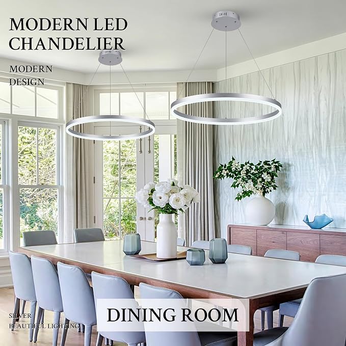 Modern LED Pendant Lighting Ring Chandelier Silver Dimmable LED Chandelier - Image 4