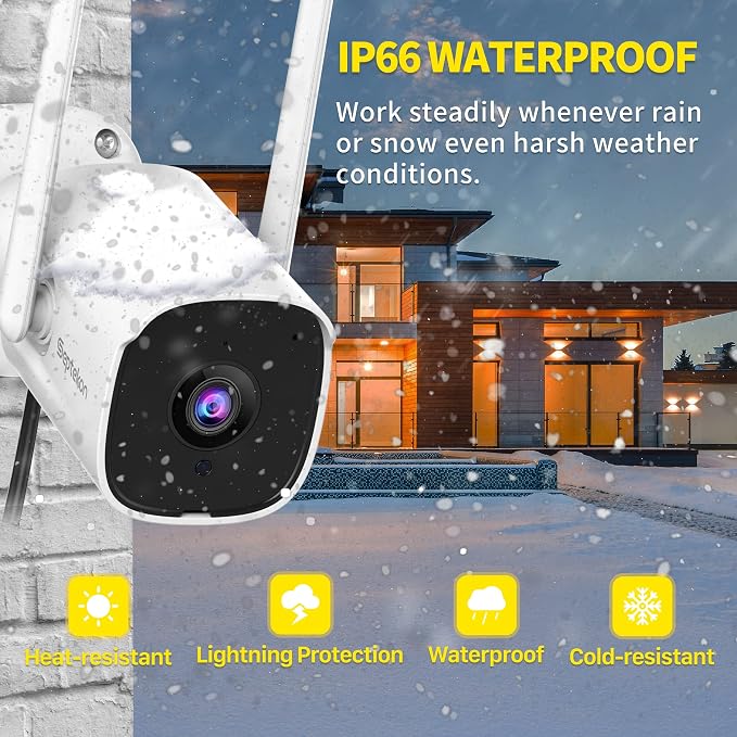 Septekon 2K Home Security Cameras, 4 Pack Wired WiFi Outdoor Security Cameras - Image 3