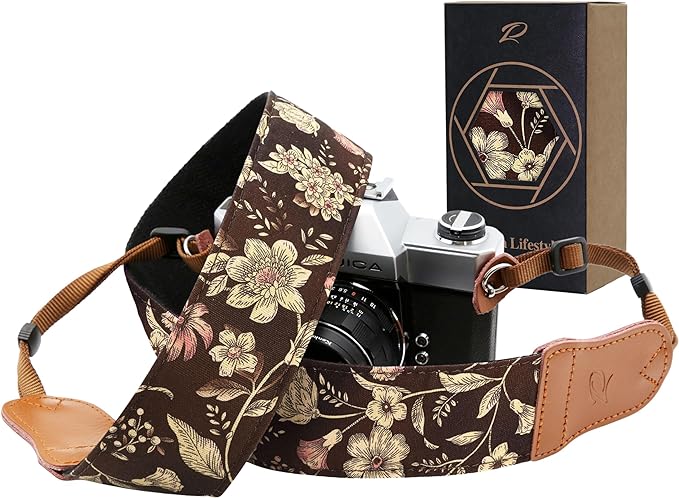 Padwa Lifestyle Japanese Brown Printed Floral Camera Strap by PadwaLifestyleCameraStrap