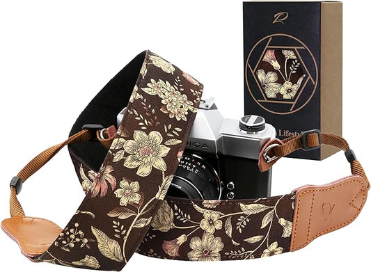 Padwa Lifestyle Japanese Brown Printed Floral Camera Strap by PadwaLifestyleCameraStrap