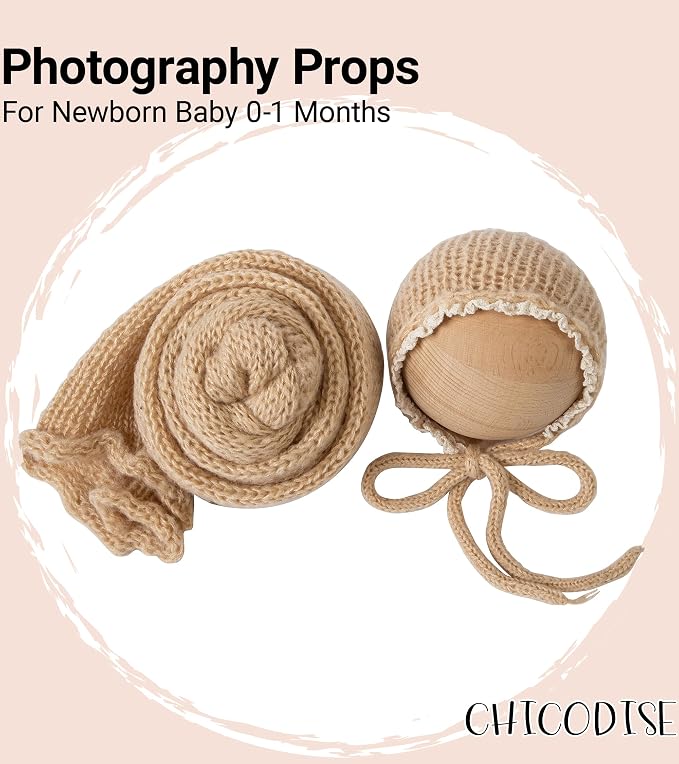Newborn Photography Props Wraps & Ruffle Edge Bonnet - Image 4
