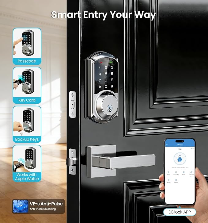 Veise VE06-L Smart Locks with 2 Lever Handle Set, App Control, Keyless Entry - Image 2