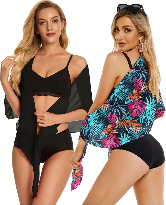 CHICGAL 2 Pieces Women Beach Sarong Bathing Suit Wrap Skirt Sheer Bikini - Image 4