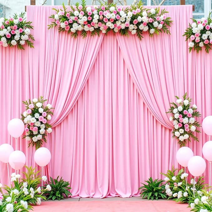 50ft x 12ft Wrinkle Free Pink Backdrop Curtains - Image 7