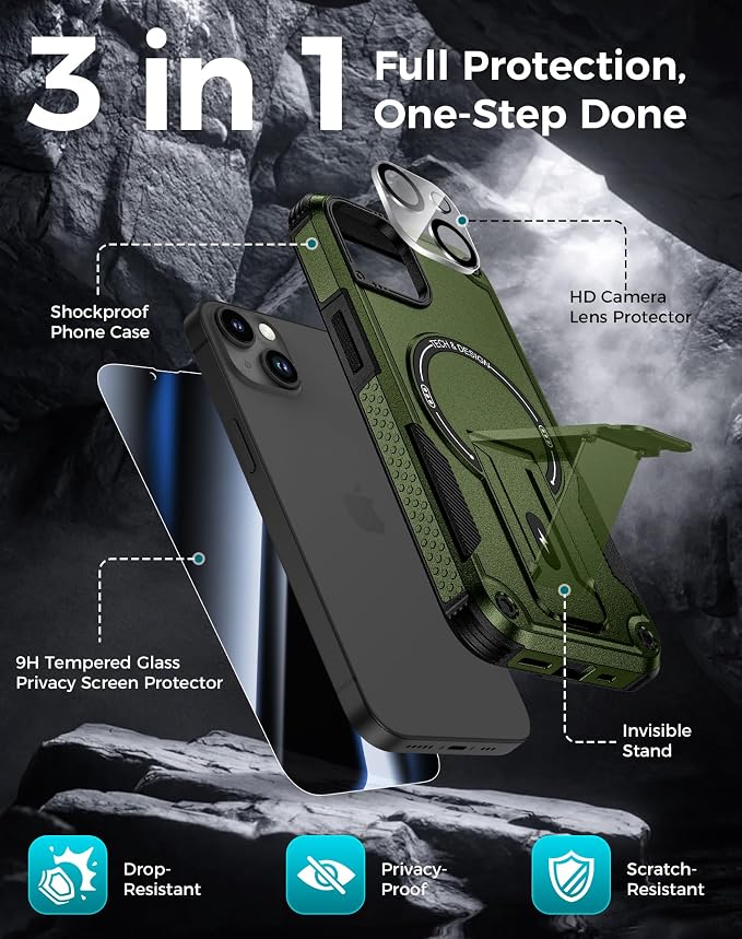 Goton for iPhone 14 Case with Privacy Tempered Glass Screen Protector & Camera - Image 3