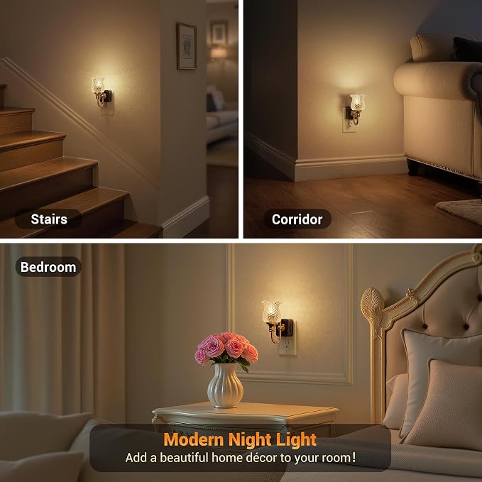 JandCase Night Light, 2 Pack Glass Night Lights Plug into Wall, Dimmable Floral - Image 6