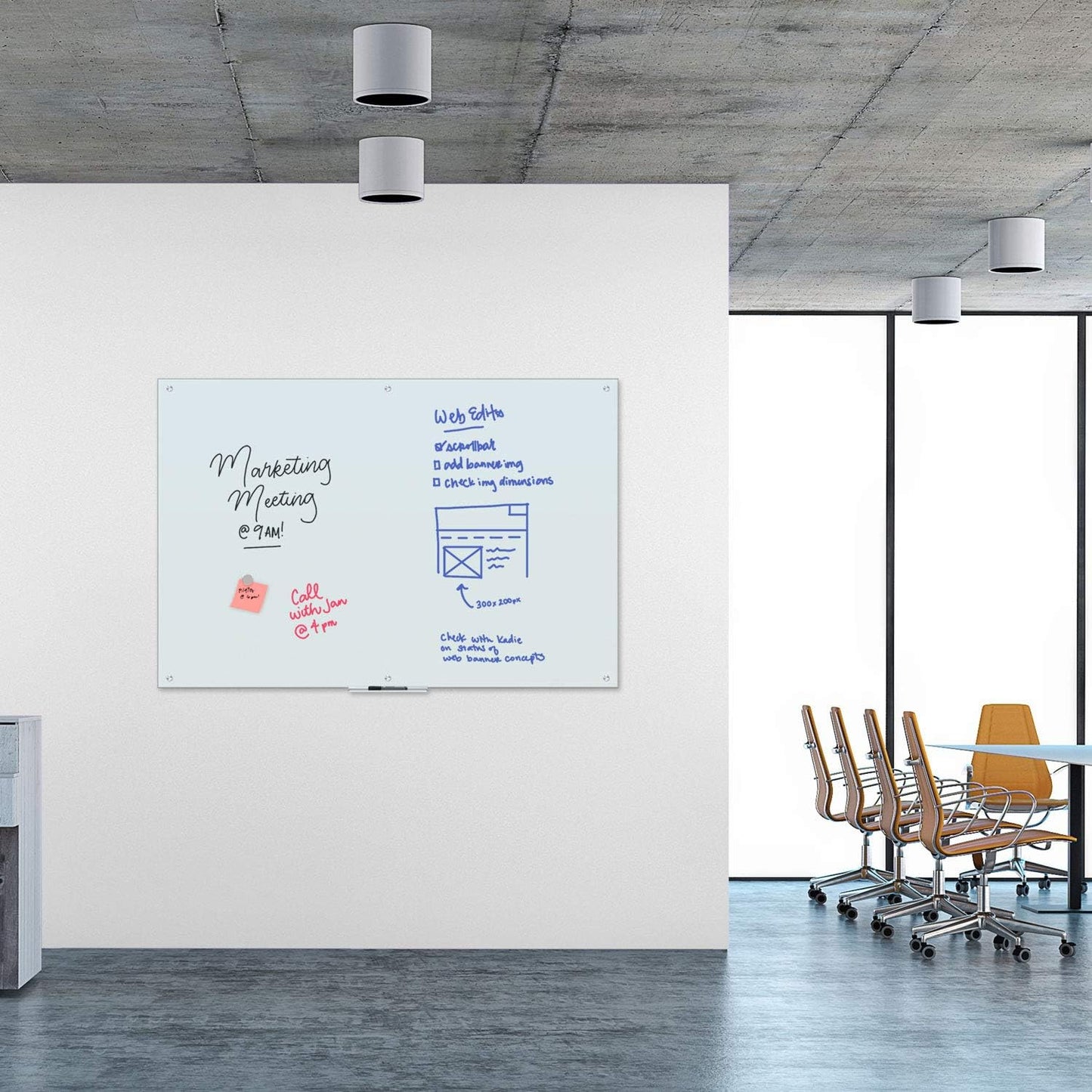 U Brands Magnetic Glass Dry Erase Board, Office Supplies, White, with Eraser, Markers, Magnet, 18” Tray, 5mm, 48” x 72”
