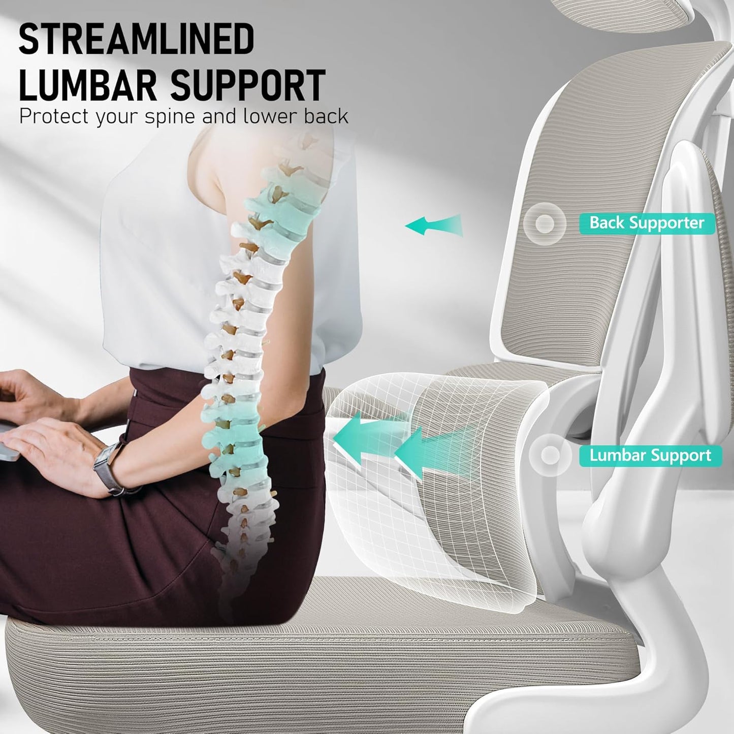 High Back Ergonomic Office Chair, Breathable Mesh Desk Chair with Lumbar Support, Adjustable Headrest, Flip-up Armrests, Computer Gaming Chair
