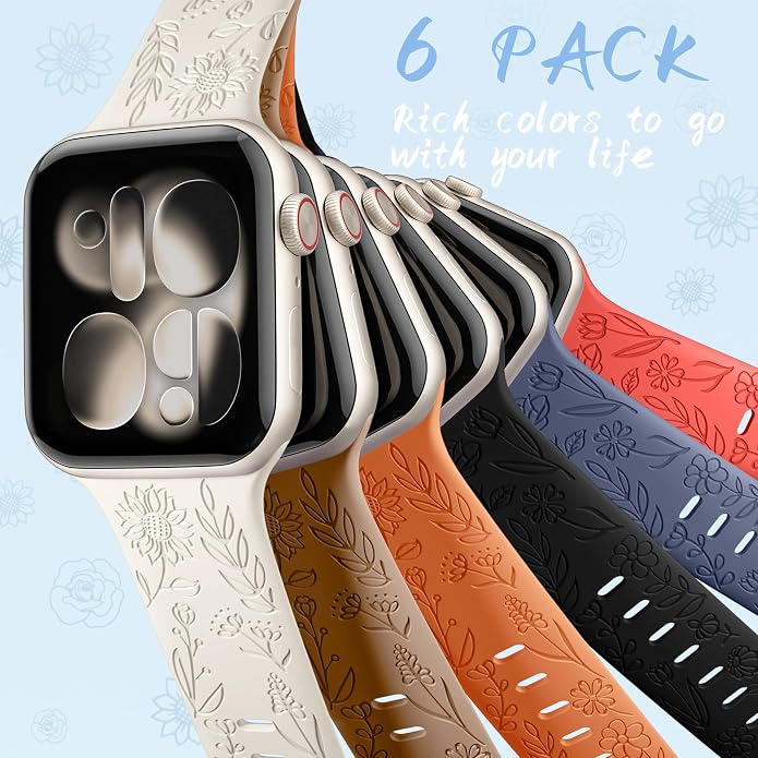 SNBLK 6 Pack Floral Engraved Bands Compatible - Image 9