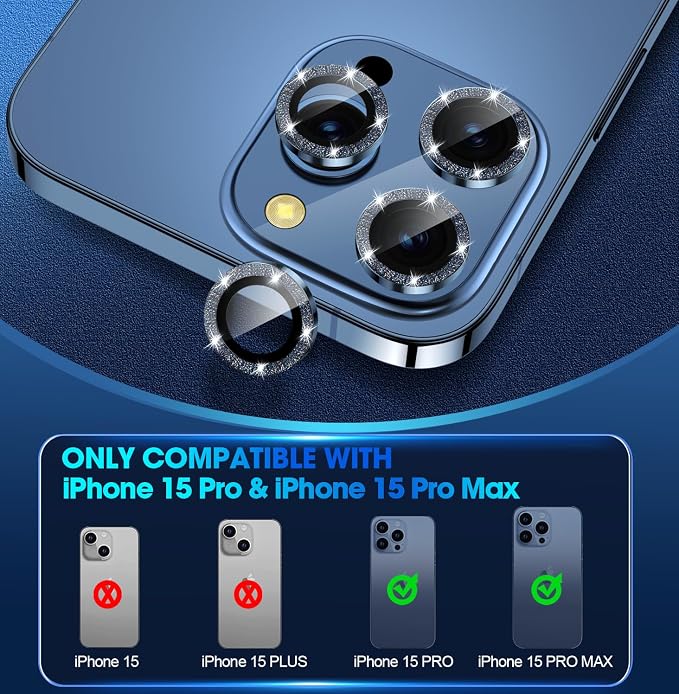 for iPhone 15 Pro/iPhone 15 Pro Max Camera Lens Protector Bling Individual - Image 2