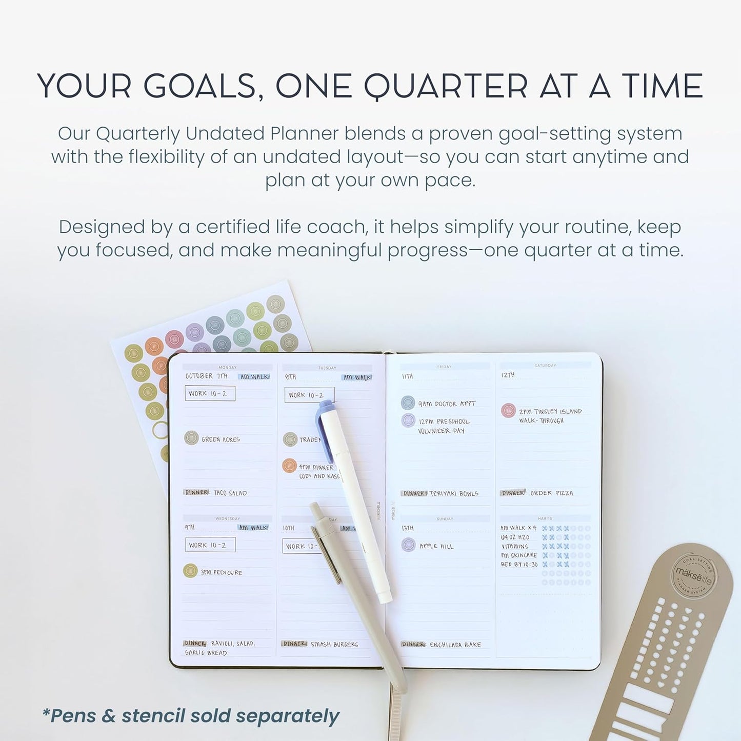 Quarterly Undated Planner - Goal Setting And Weekly Planner, Productivity Tools, Time-Management, Habit Tracker, Gray
