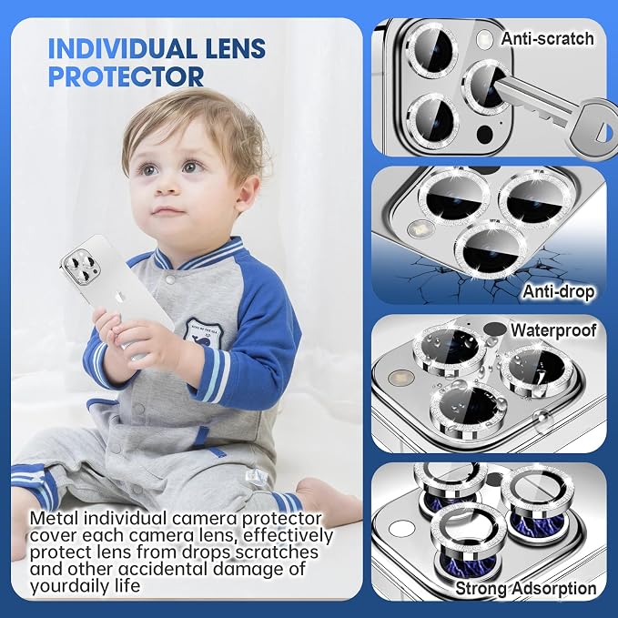 for iPhone 15 Pro/iPhone 15 Pro Max Camera Lens Protector Bling Individual - Image 3