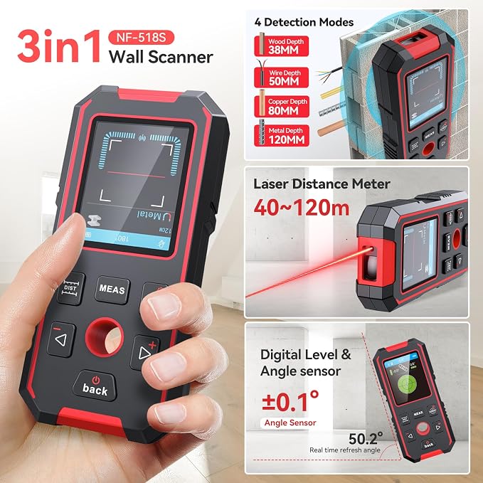 NOYAFA Stud Finder Wall Scanner, 3 in 1 Stud Finder & Laser Distance Meter & - Image 2