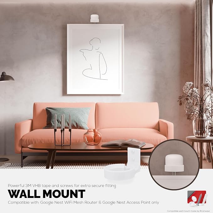 BRAINWAVZ Wall Mount for Google Nest Router & Nest WiFi Point, Adhesive & - Image 4