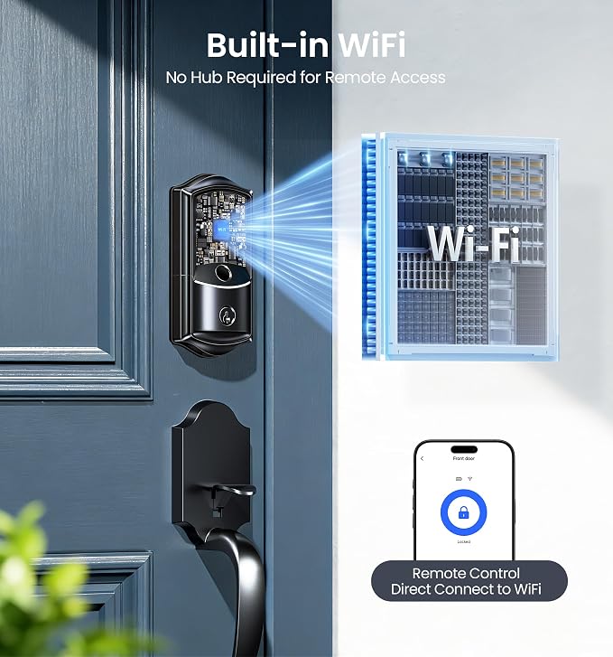 Veise VE027 Built-in Wi-Fi Smart Lock, Fingerprint Keyless Entry Front Door Lock - Image 2