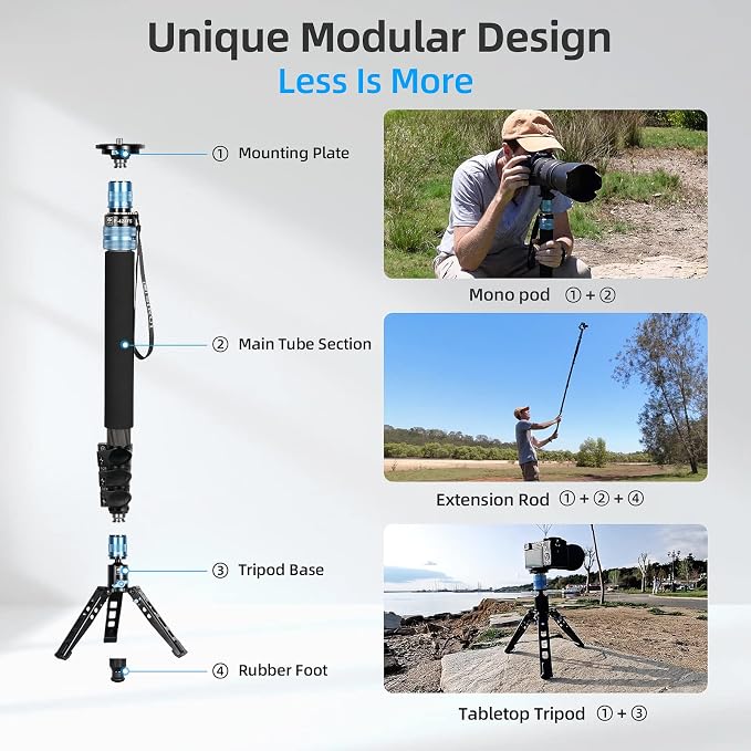 SIRUI P-424FS Carbon Fiber Camera Monopod Kit, 66.3" Heavy Duty Professional - Image 3