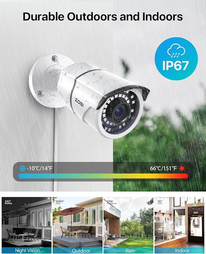 ZOSI 2MP 1080p Security Camera Outdoor Indoor, Night Vision, Weatherproof - Image 3