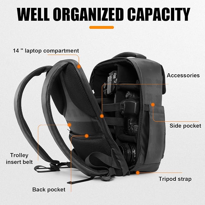 Cwatcun Waterproof Camera Backpack PU Leather Camera Bag - Image 3