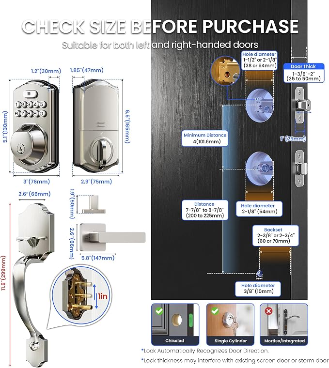 Veise VE012W-H WiFi Smart Front Door Lock Set, Built-in WiFi, App Remote & - Image 13