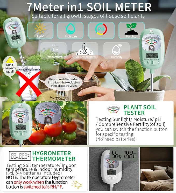 HSLGOVE Soil Test Kit, 7-in-One Soil Moisture Meter/Soil PH Meter/Fertility - Image 3