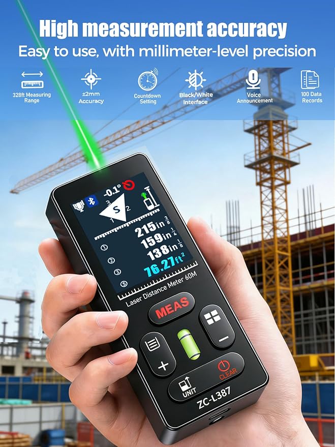 ZC-L387 Laser Measurement Tool 196Ft/60m Green Laser Distance Meter - Image 2