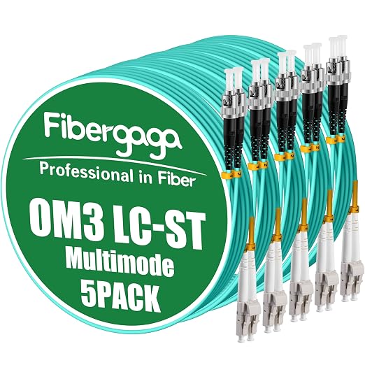 Fibergaga-5Pack OM3 LC to ST Multi-Mode Fiber Patch Cable, Duplex 50/125µm by Fibergaga