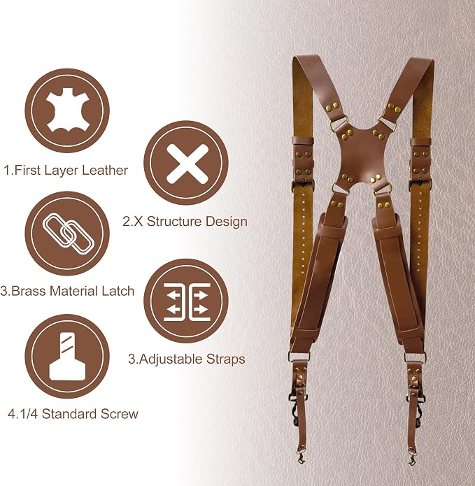 Double Camera Strap, Shoulder Camera Strap Harness Leather Dual Camera Strap - Image 5