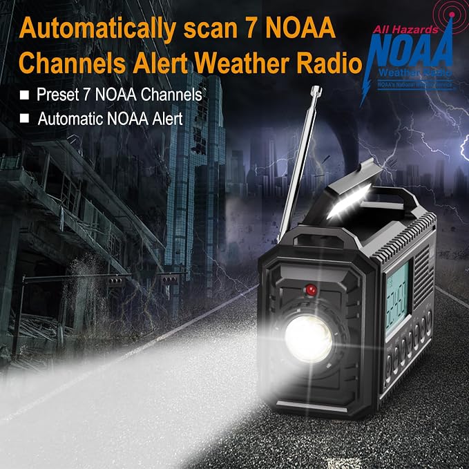 Raynic NOAA Weather Radio, 5000mAh/18500mWh Solar Hand Crank Emergency Radio - Image 2