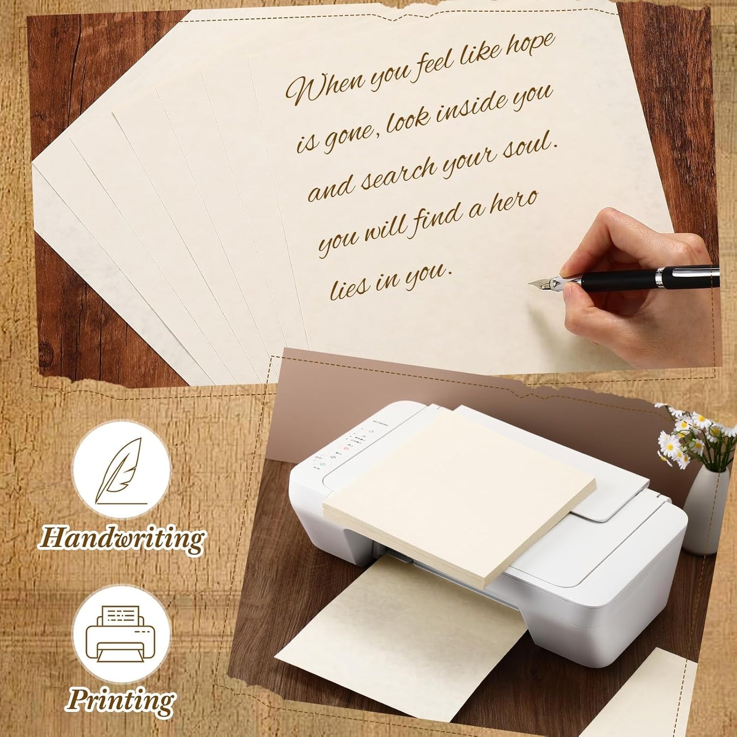 Epakh 100 Pcs Old Age Parchment Paper 8.5 x 11 Inch Standard Letter Vintage Colored Old Parchment Semblance Double Side Printing Paper (Light Gray)