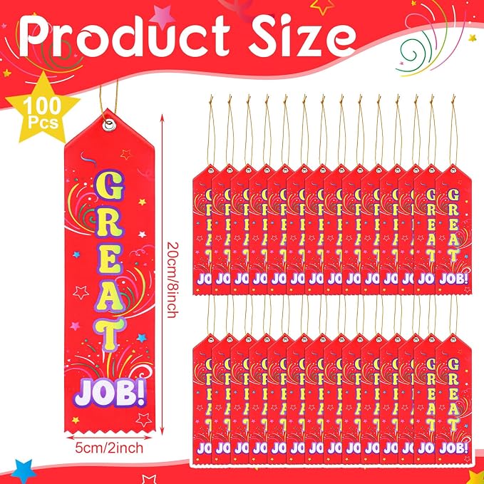 Wavwavw 100 Pcs Great Job Award Ribbons Bulk 8" x 2" Prizes Ribbons - Image 2