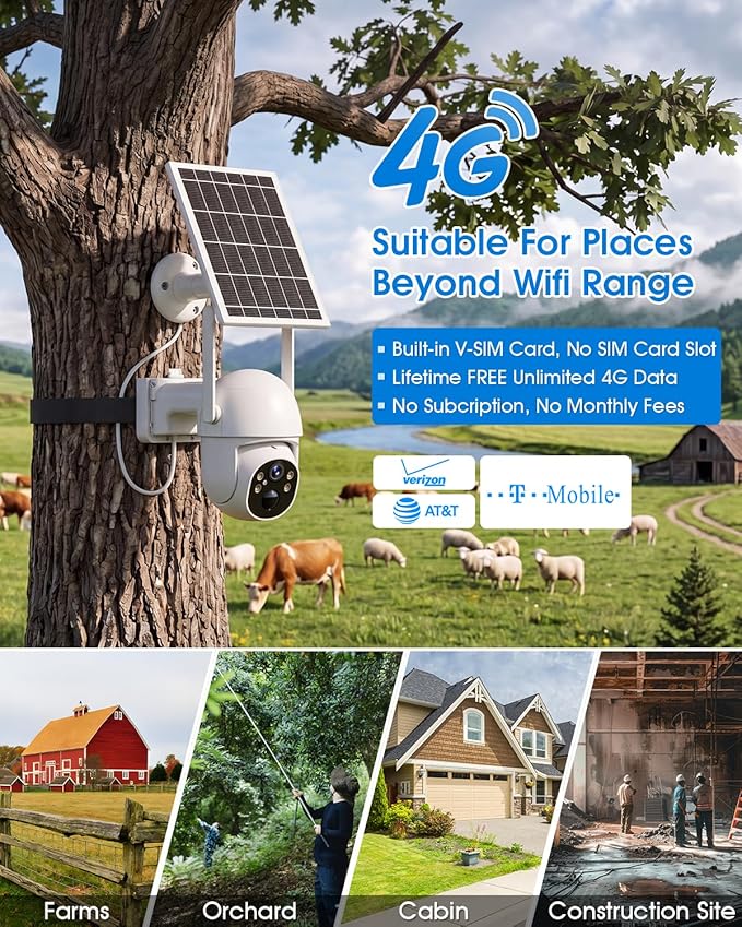 SANSCO 4G LTE Cellular Solar Security Camera Wireless Outdoor, Lifetime Free - Image 4