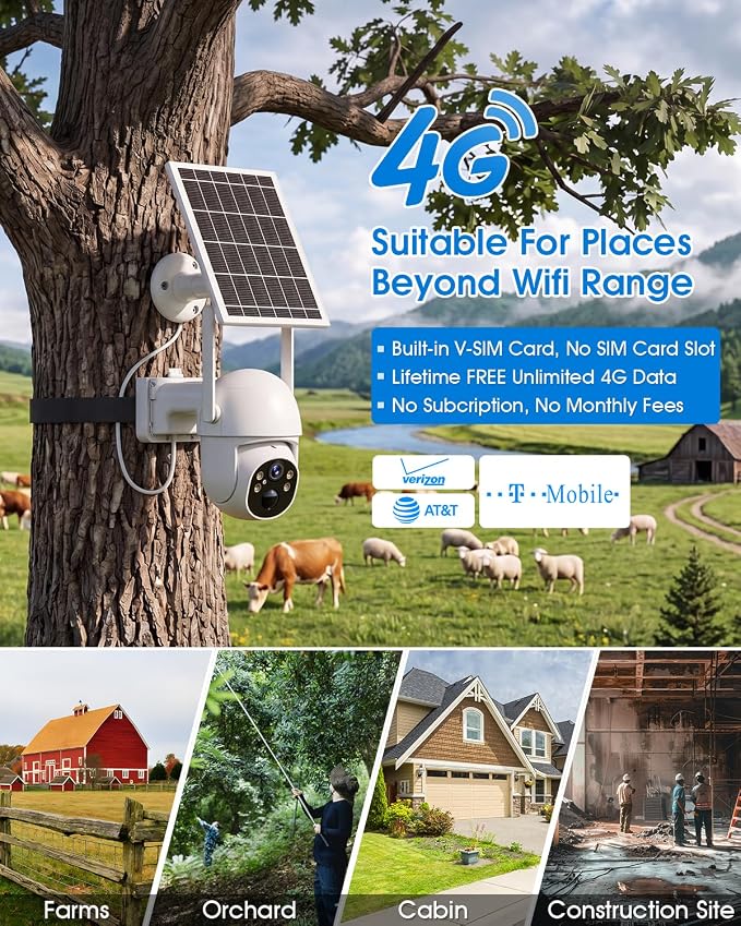 SANSCO 4G LTE Cellular Solar Security Camera, Lifetime Free Unlimited Data - Image 4