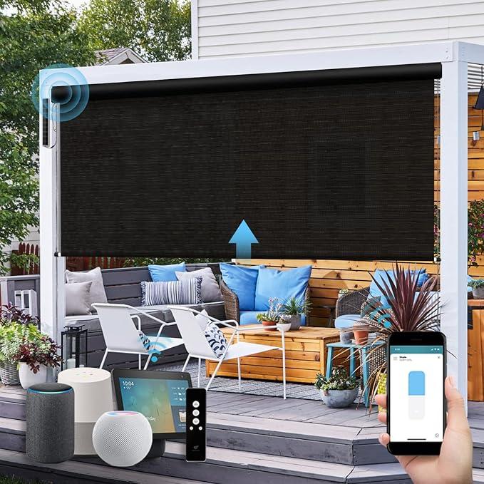 SmartWings Motorized Sun Shades Outdoor Patio Smart Blinds Remote Control Roll by SmartWings