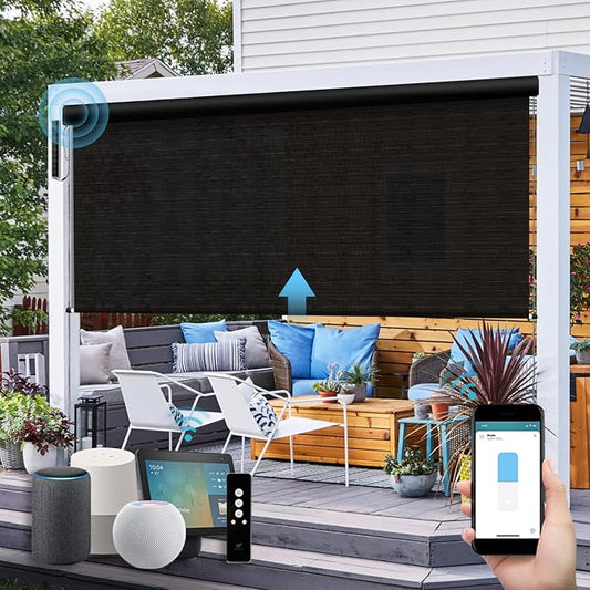 SmartWings Motorized Sun Shades Outdoor Patio Smart Blinds Remote Control Roll by SmartWings