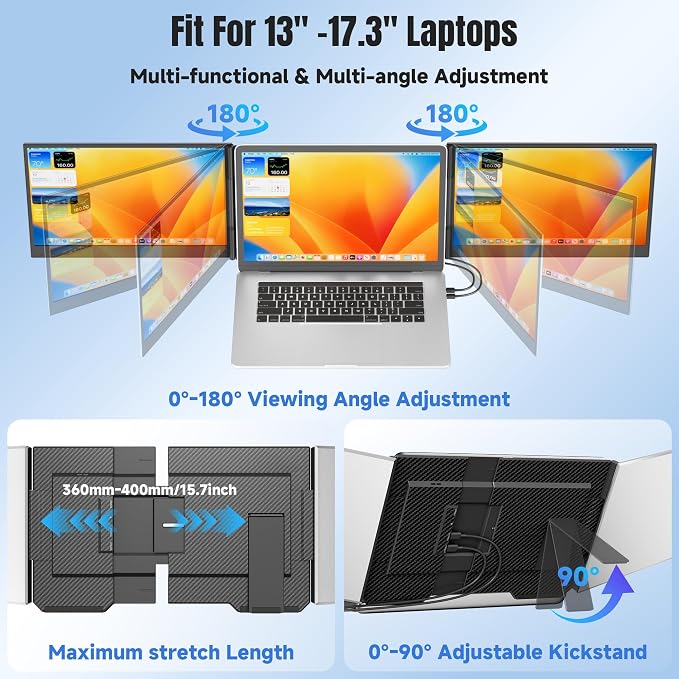 KEFEYA Laptop Screen Extender 15.6", FHD 1080P Portable Triple Monitor - Image 7