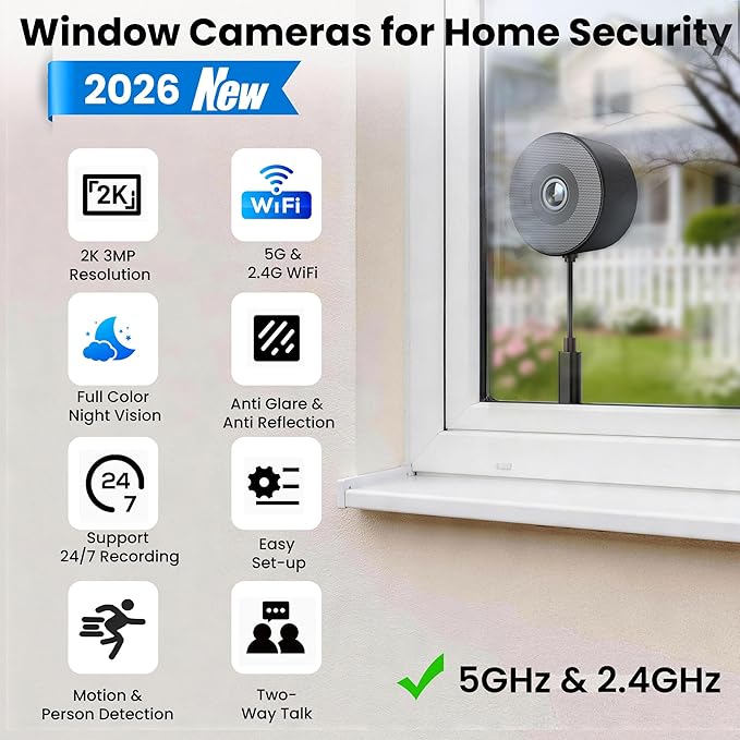 【2 Pack】Window Camera, 2K 3MP WiFi Dome Cameras - Image 2